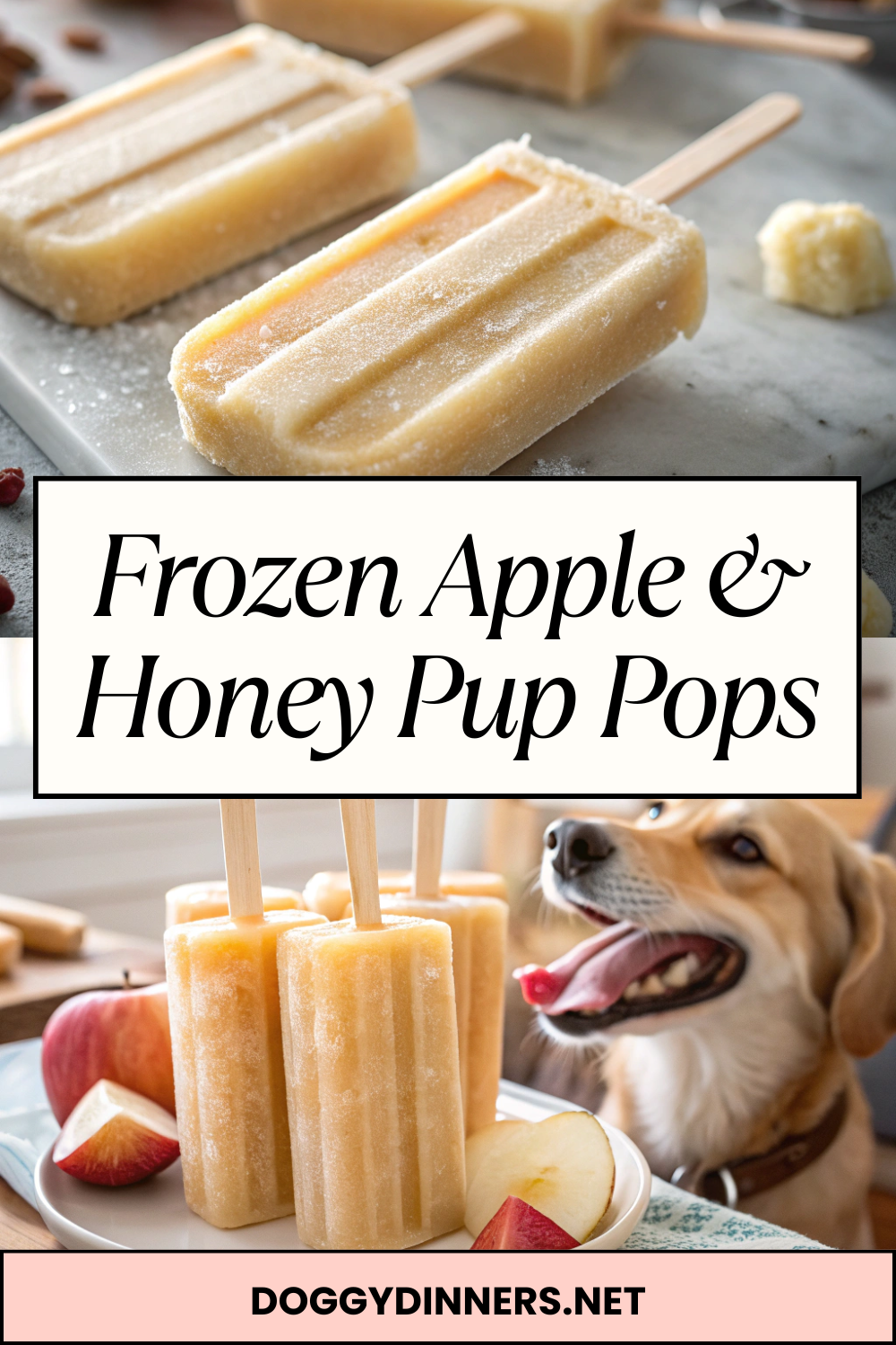 Frozen Apple & Honey Pup PopsRefreshing frozen dog treats with natural fruit flavor and a touch of honey for occasional spoiling