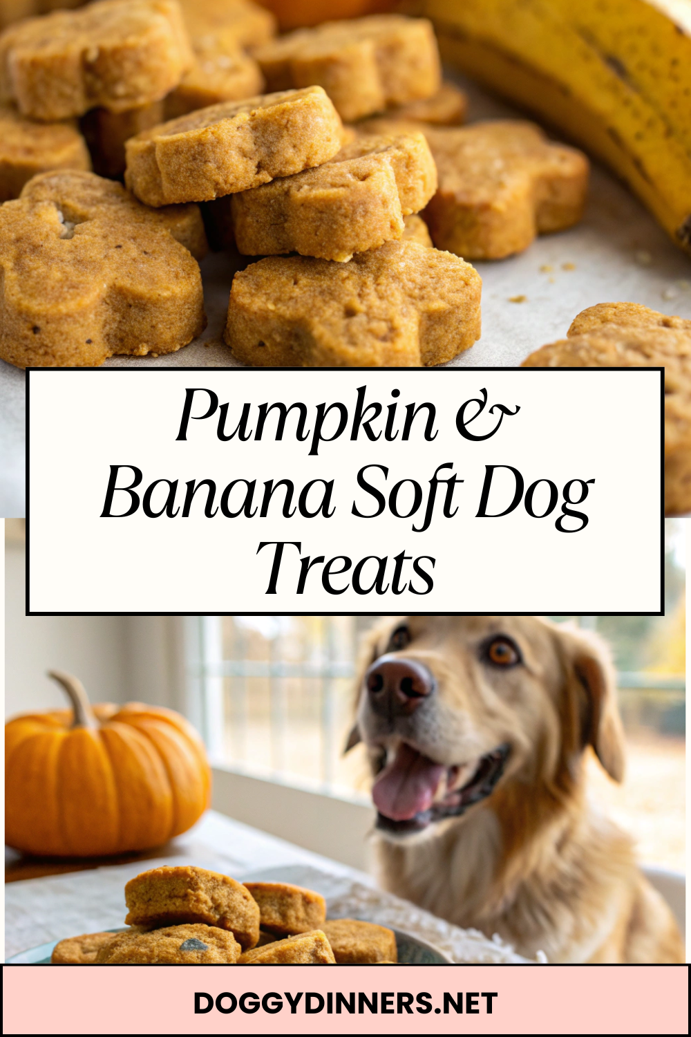 Pumpkin & Banana Soft Dog TreatsGently baked, naturally sweet dog treats with a soft texture for easy chewing and occasional spoiling